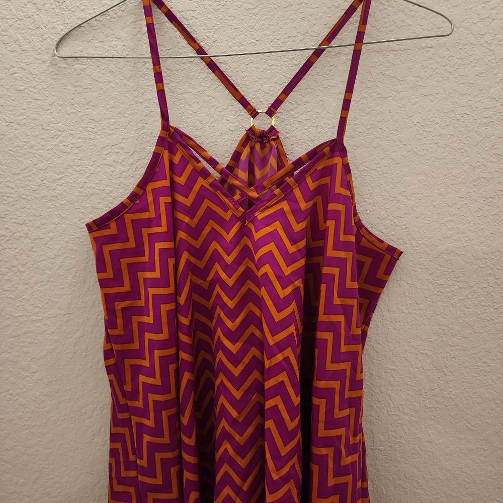 Agn Strappy Tank Top Orange Purple Chevron Pattern Size Small